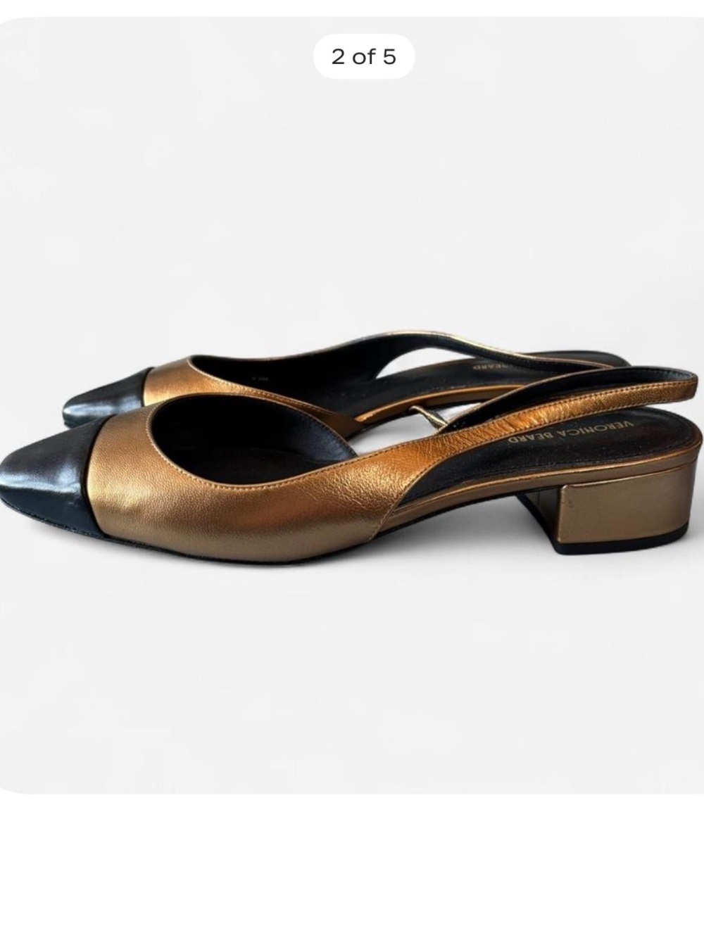 Veronica Beard Bronze Metallic & Black Slingback Low Block Heel Mules - Picture 2 of 5